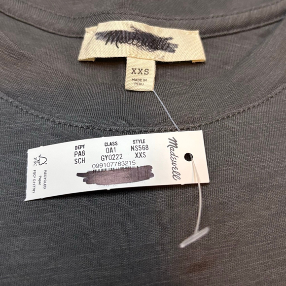 Madewell Soft Slub Boxy Cropped Tee Charcoal Pima Cotton XXS NWT - Picture 6 of 7